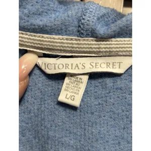 PINK Victorias Secret Blue Hoodie‎ Sweatshirt Size L Long Sleeve Logo Deep V thumbnail 3