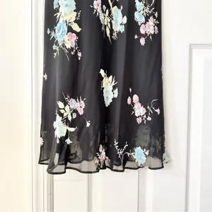 Evan Picone Black Floral 90s V Neck Flutter Sleeve Midi Sun Dress 10P Lined thumbnail 5