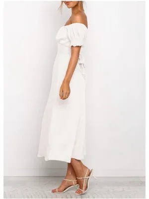 NEW Elegant Off Shoulder Short Sleeve Ruffle Mermaid Hem Belted Midi Dress XL thumbnail 5