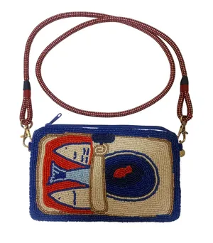 Ink+Alloy Beaded Sardine Tinned Fish Crossbody Bag Blue Red Rope Strap Pouch thumbnail 1