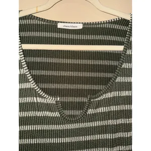 Rhea & Thea Olive Green Striped Ribbed Knit Notched V-Neck Maxi Dress L Earthy thumbnail 2