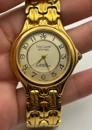 Vintage Oleg Cassini Gold-tone Basket Weave Quartz Watch, Working New Battery thumbnail 1
