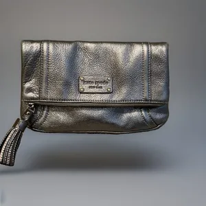 Kate Spade New York Metallic Leather Pewter Bag Shoulder Chain Strap/clutch Y2k thumbnail 2
