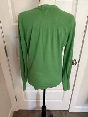 Loft| Green Scoop Neck Lightweight Long Sleeve Sweater with ribbed accents thumbnail 7