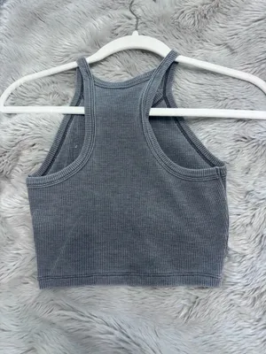 Gray Acid-Wash Waffle-Knit Cropped Tank thumbnail 2