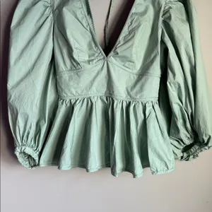 STAUD Luna Peplum Top In Sage 4 thumbnail 6