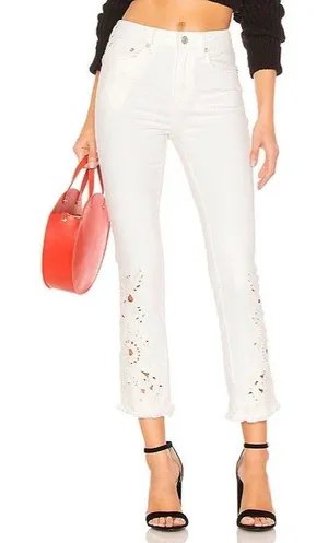 FREE PEOPLE Women’s Ivory Denim Cut-Out Stretch SKINNY JEANS 29 thumbnail 1