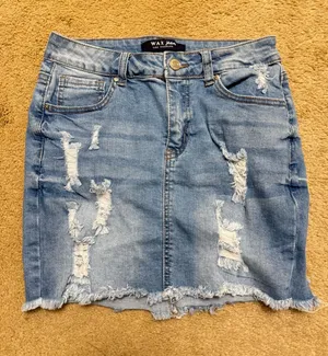 Wax Jean Light Blue Distressed Denim Mini Skirt thumbnail 1