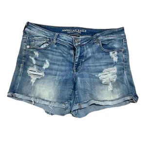 American Eagle Women's Midi Jean Shorts Blue Distressed Size 16 thumbnail 3