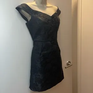 Lulus *NWT* Black Jacquard Satin Off-The-Shoulder Dress thumbnail 2