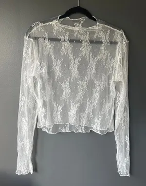 White Sheer Lace Long Sleeve Top XXL thumbnail 1
