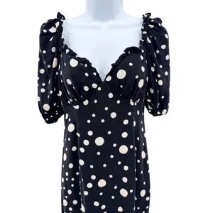Lovers + Friends Dennis Midi Dress‎ Black White Polka Dot Ruffle XXS Puff Sleeve thumbnail 4