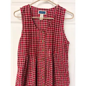 Bryn Connelly Red Plaid Pine Tree Embroidered Cotton Button Front Midi Dress S thumbnail 2