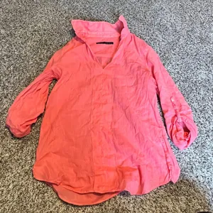 Zara Basic Coral V-Neck Long‎ Sleeve Blouse Casual Office Top XS thumbnail 1