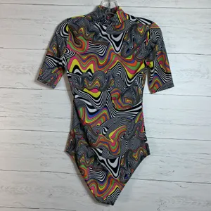 Jaded London RETRO 1990’S PSYCHEDLIC SWIRLY VIBE PATTERN BODYSUIT SMALL thumbnail 2