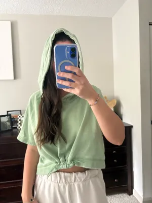 Mono B Green Hooded Short Sleeve Sweatshirt thumbnail 2