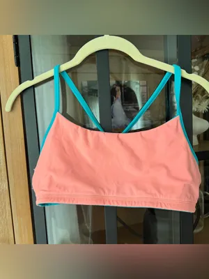BuffBunny Collection reversible sports bra workout top coral neon sky blue thumbnail 5