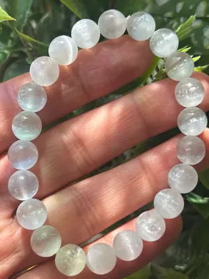 Handmade White Selenite Bead Stretch Bracelet 8mm thumbnail 1