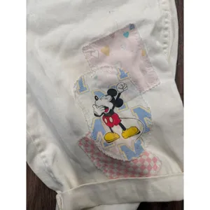 Vintage‎ Mickey Mouse White Jean Shorts Patches Hearts Disneycore Youth thumbnail 3