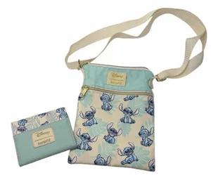 Loungefly Disney Lilo & Stitch Palm Leaves Passport Crossbody Bag Wallet Set thumbnail 1