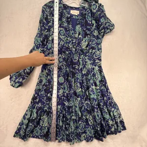 Anthropologie Mini Dress Floral Print Long‎ Sleeve Casual Blue Green M thumbnail 4