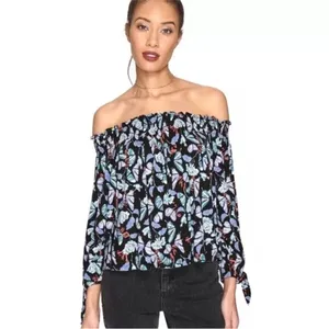 We the Free People Lexington Off Shoulder Stretchy Knit Floral Top Small‎ thumbnail 3