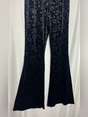 SHEIN Black Velvet Bell Bottom Flair Crushed Velvet Pants gothic size Small NWOT thumbnail 5