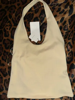NWT Zara Butter Yellow Halter Top Sz. L thumbnail 1