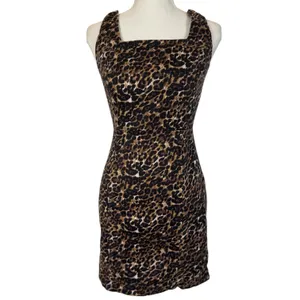 Leopard Print Mini Dress Womens XS Brown Black Square Neck Bodycon Stretch Y2K thumbnail 3