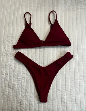 SHEIN burgundy high cut triangle bikini NWOT thumbnail 1