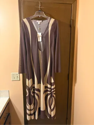 NWT Caroline Constas Mesh Beach Cover-Up Maxi Dress in Latte Wave thumbnail 3