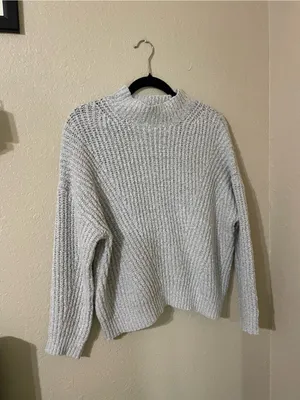 Debut Mock Neck Knit Sweater Size XS Silver Heathering Gray Ribbed High Neck thumbnail 4