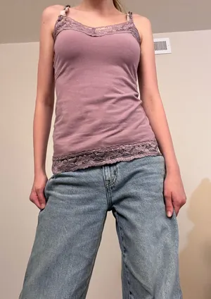 Y2K purple Charlotte Russe lace-trim camisole tank top size medium thumbnail 1