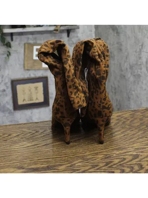 A New Day Justice Mid-Calf Boots Faux Suede Cone Heel Leopard Brown 8.5M thumbnail 5