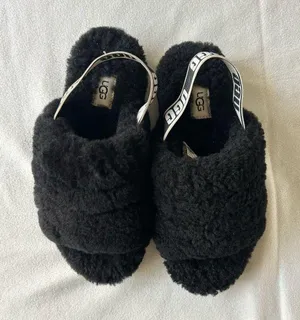 UGG Black Fluffy Sandals thumbnail 1