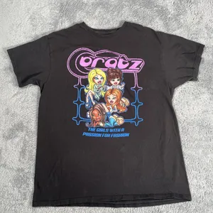Y2K Tee Shirt SZ L Bratz 2000s Graphic Grunge Fairy Skater Black Neon MGA thumbnail 1