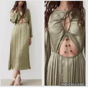 ZARA satin effect pleated wrinkle effect cut out summer dress NWT , beach, y2k thumbnail 2