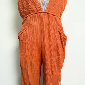 Free People Orange Ribbed Sleeveless Open Back Morning Rise Jumpsuit *FLAWS thumbnail 3