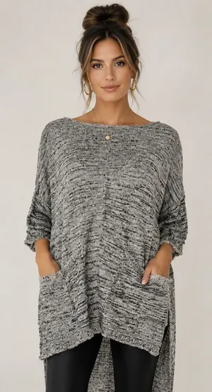 Free People NWT $98 Melange Hi-Lo Pullover Sweater Tunic Top XS Oversized Gray thumbnail 1