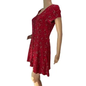 Band of Gypsies Red Floral Mini Dress Sz M thumbnail 3