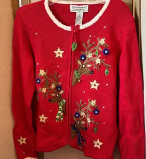 Tiara international Red Christmas Reindeer Sweater medium thumbnail 1
