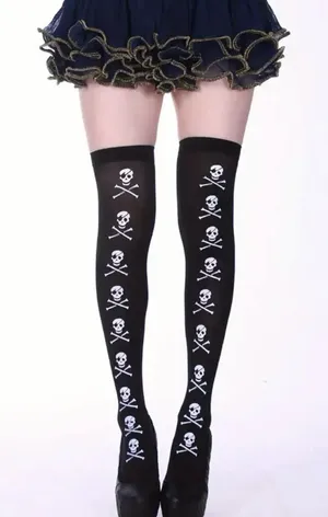 Skull Print Thigh High Socks, Cosplay Over The Knee Socks One‎ Size thumbnail 1