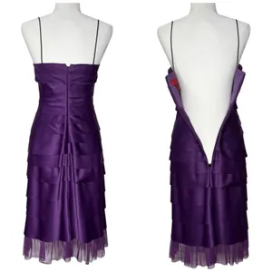 VTG Y2K JS Collection Dress 6 Mermaid Scalloped Ruffle Layered Purple Satin‎ thumbnail 5