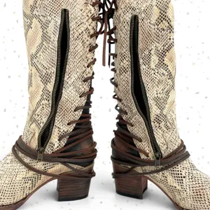 Freebird by Steven Coal White Snake Leather Lace Up Corset Heel Fall Boot Size 9 thumbnail 3
