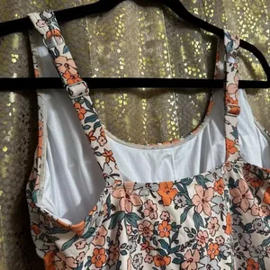 Cupshe Orange Peach Floral Scoop‎ Neckline Ruching Swimdress XL NWT thumbnail 4