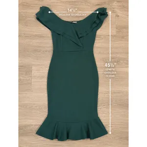 Quiz Emerald Green Off Shoulder Ruffle Mermaid Midi Dress Women's US 6 thumbnail 5