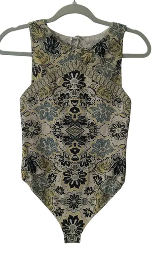 Free People Intimately cream, yellow & navy paisley open back bodysuit S thumbnail 1