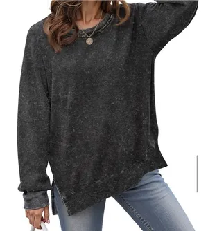 NWT ~ Distressed Black Oversized Sweatshirt Side Splits & Long Sleeve ~ LARGE thumbnail 1