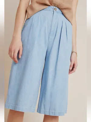 Pilcro and the letterpress by Anthropologie Mina Chambray Culottes Gaucho Pants thumbnail 3