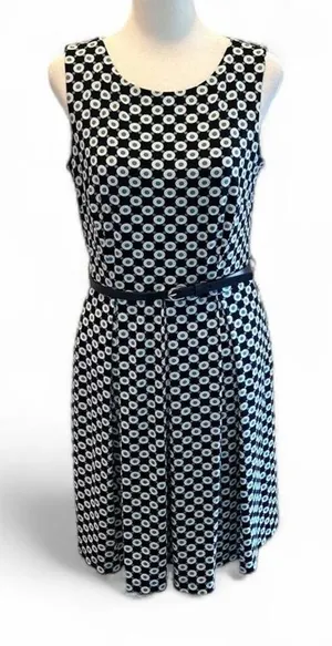 Liz Claiborne Navy Blue‎ Polka Dot Sleeveless Belted Short Dress Sz 4 thumbnail 1